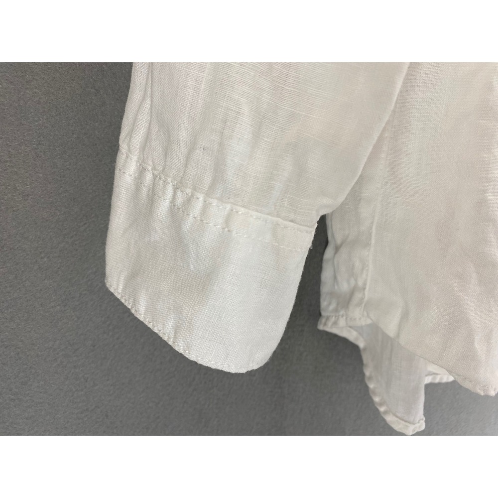 Sigrid Olsen Womens White 100% Linen Roll Tab Button Down Shirt Large Classic - Picture 7 of 9
